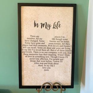 Beetles “In My Life” Lyric Wall Art